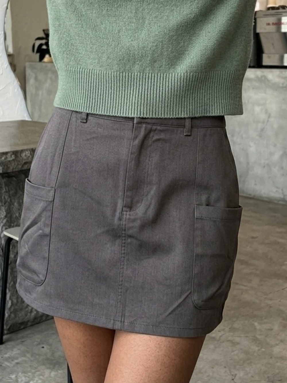NWT Noisy May Women’s Charcoal Gray Mini Skirt Belt Accent Front Pockets - XL